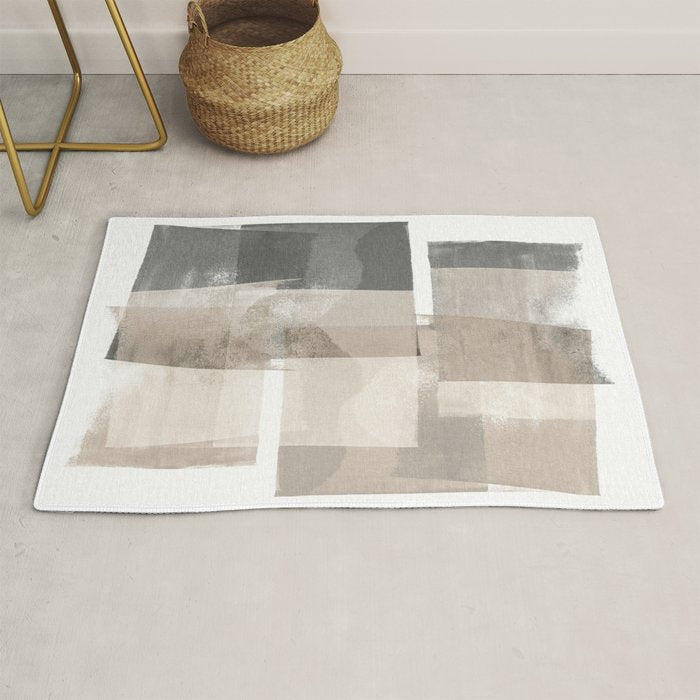 Grey and Beige Minimalist Geometric Abstract âBuilding Blocksâ Rug Gallery Image 1