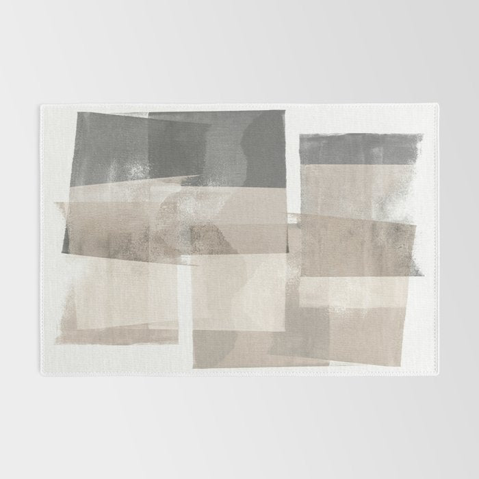 Grey and Beige Minimalist Geometric Abstract âBuilding Blocksâ Rug Gallery Image 2
