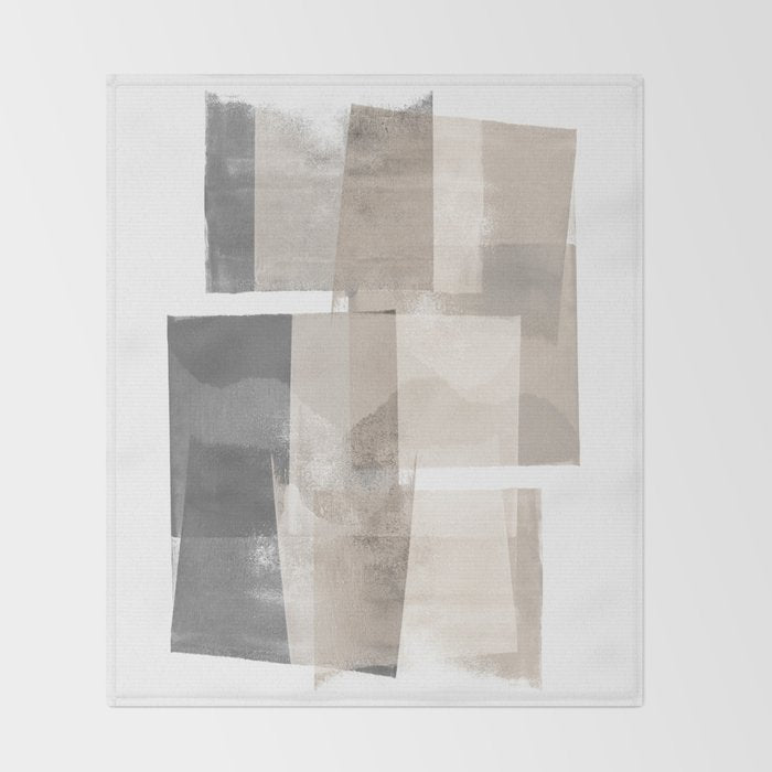 Grey and Beige Minimalist Geometric Abstract âBuilding Blocksâ Throw Blanket Gallery Image 2