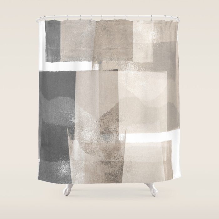 Grey and Beige Minimalist Geometric Abstract âBuilding Blocksâ Shower Curtain Gallery Image 1