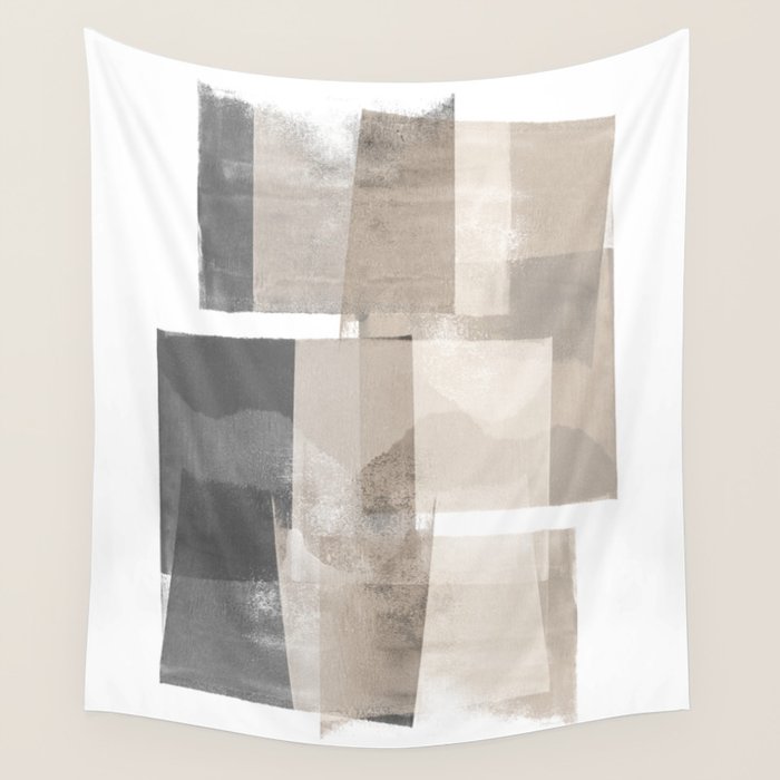 Grey and Beige Minimalist Geometric Abstract âBuilding Blocksâ Wall Tapestry Gallery Image 4