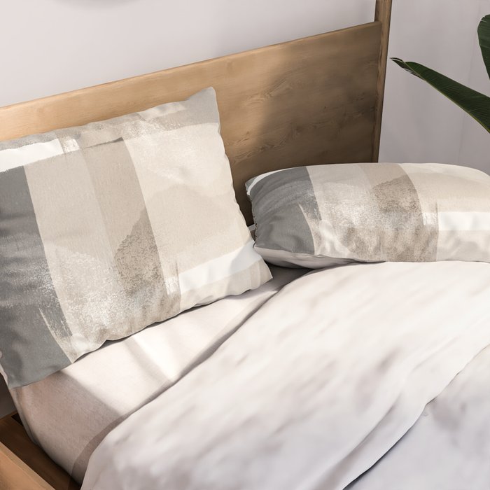 Grey and Beige Minimalist Geometric Abstract âBuilding Blocksâ Pillow Sham Gallery Image 2