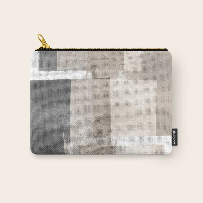 Grey and Beige Minimalist Geometric Abstract âBuilding Blocksâ Carry All Pouch Gallery Image 1