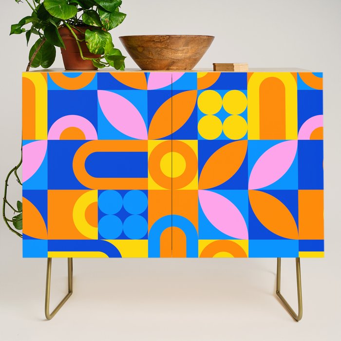 Colorful abstract geometric mosaic pattern Credenza Gallery Image 1