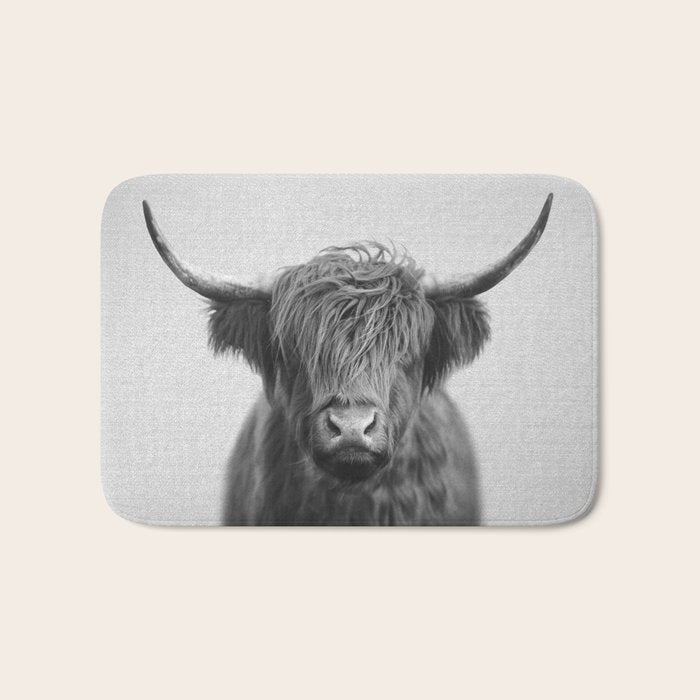 Highland Cow - Black & White Bath Mat Gallery Image 1