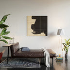 Mid Century Modern Minimalist Abstract Art Brush Strokes Black & White Ink Art Colorfield Wood Wall Art Gallery Image 2
