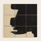 Mid Century Modern Minimalist Abstract Art Brush Strokes Black & White Ink Art Colorfield Wood Wall Art Gallery Image 1
