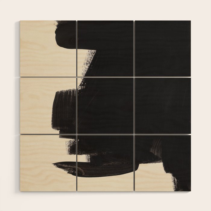 Mid Century Modern Minimalist Abstract Art Brush Strokes Black & White Ink Art Colorfield Wood Wall Art Gallery Image 1