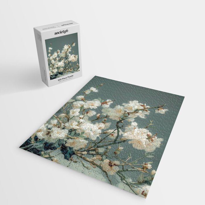 Cherry Blossom Painting Japanese Wall Art Floral Print Wabi Sabi Art Sage Green Poster japandi Art Jigsaw Puzzle Gallery Image 2