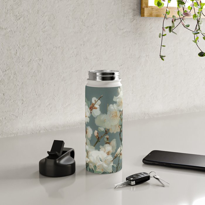 Cherry Blossom Painting Japanese Wall Art Floral Print Wabi Sabi Art Sage Green Poster japandi Art Water Bottle Gallery Image 4