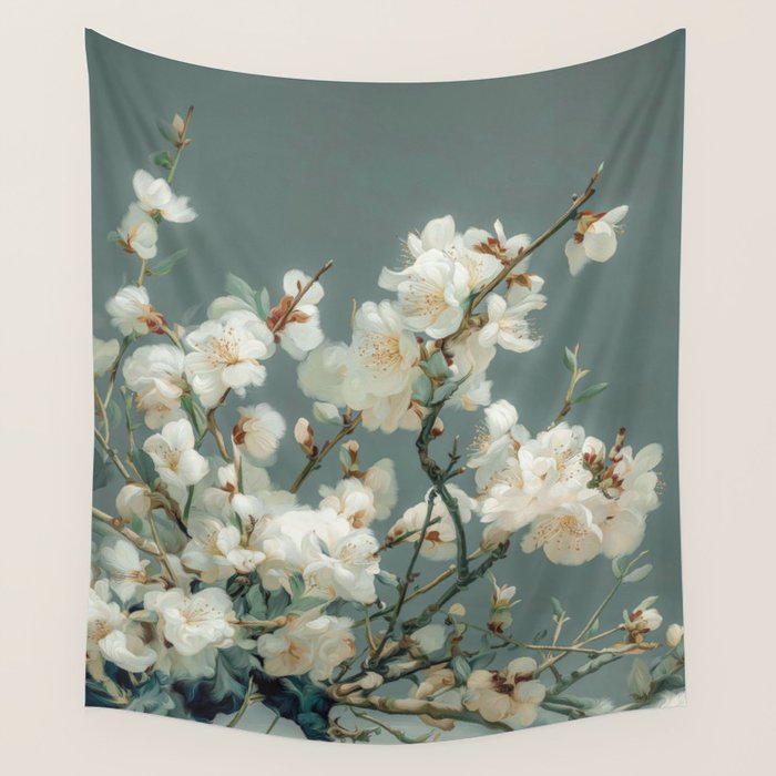 Cherry Blossom Painting Japanese Wall Art Floral Print Wabi Sabi Art Sage Green Poster japandi Art Wall Tapestry Gallery Image 4