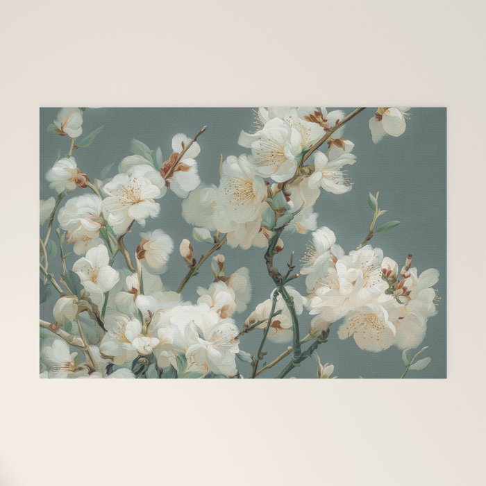 Cherry Blossom Painting Japanese Wall Art Floral Print Wabi Sabi Art Sage Green Poster japandi Art Welcome Mat Gallery Image 1