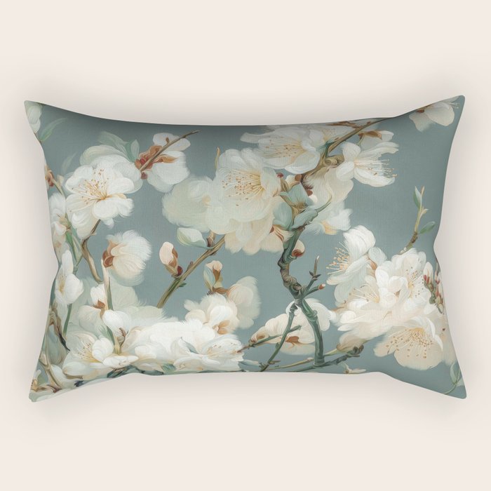 Cherry Blossom Painting Japanese Wall Art Floral Print Wabi Sabi Art Sage Green Poster japandi Art Rectangular Pillow Gallery Image 1