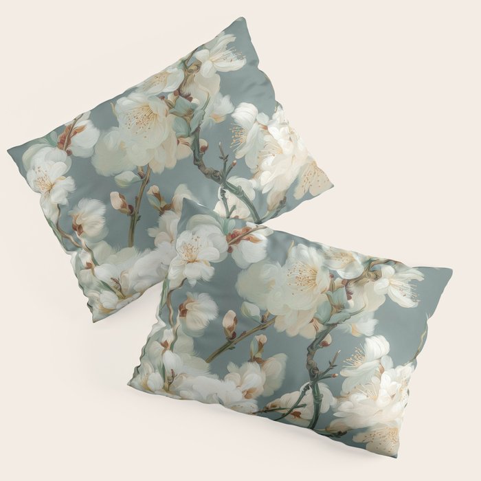 Cherry Blossom Painting Japanese Wall Art Floral Print Wabi Sabi Art Sage Green Poster japandi Art Pillow Sham Gallery Image 3