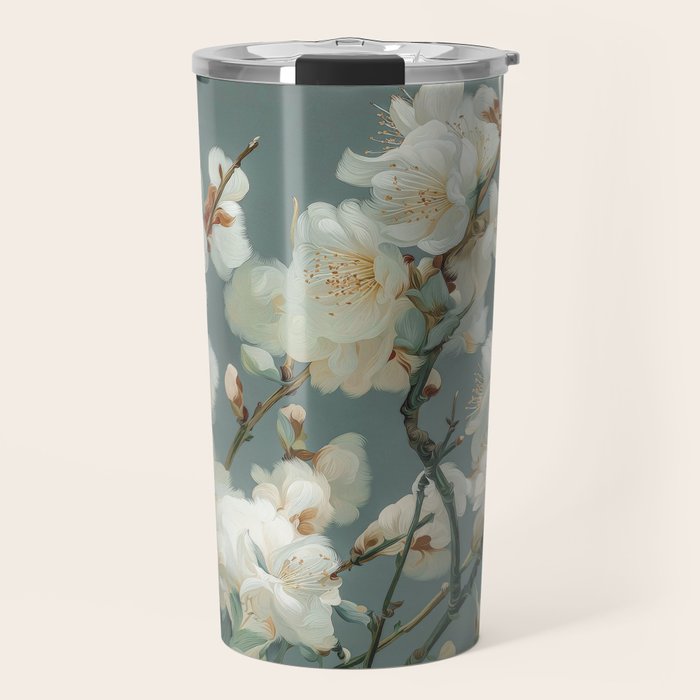 Cherry Blossom Painting Japanese Wall Art Floral Print Wabi Sabi Art Sage Green Poster japandi Art Travel Mug Gallery Image 1