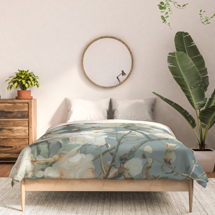 Cherry Blossom Painting Japanese Wall Art Floral Print Wabi Sabi Art Sage Green Poster japandi Art Comforter Gallery Image 3