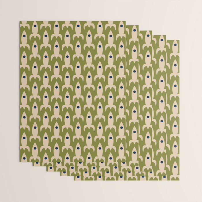 Space Age Rocket Ships - Atomic Age Mid-Century Modern Pattern in Mid Mod Beige and Olive Wrapping Paper Gallery Image 3