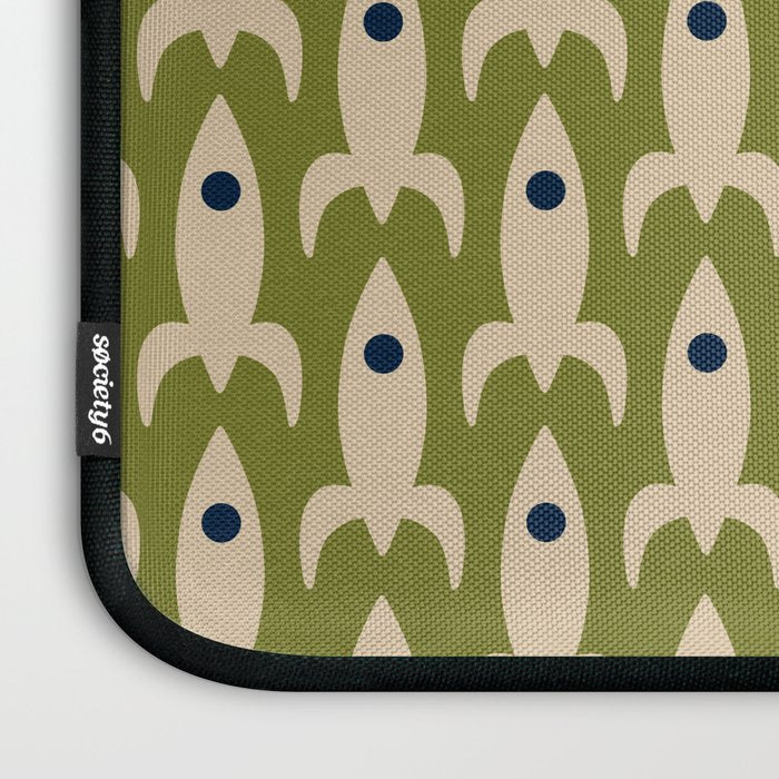 Space Age Rocket Ships - Atomic Age Mid-Century Modern Pattern in Mid Mod Beige and Olive Laptop Sleeve Gallery Image 3