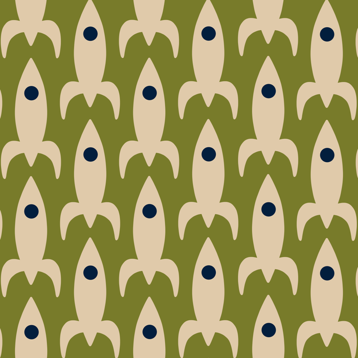 Space Age Rocket Ships - Atomic Age Mid-Century Modern Pattern in Mid Mod Beige and Olive Coffee Mug Gallery Image 2