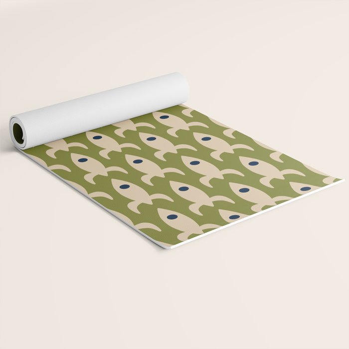 Space Age Rocket Ships - Atomic Age Mid-Century Modern Pattern in Mid Mod Beige and Olive Yoga Mat Gallery Image 2