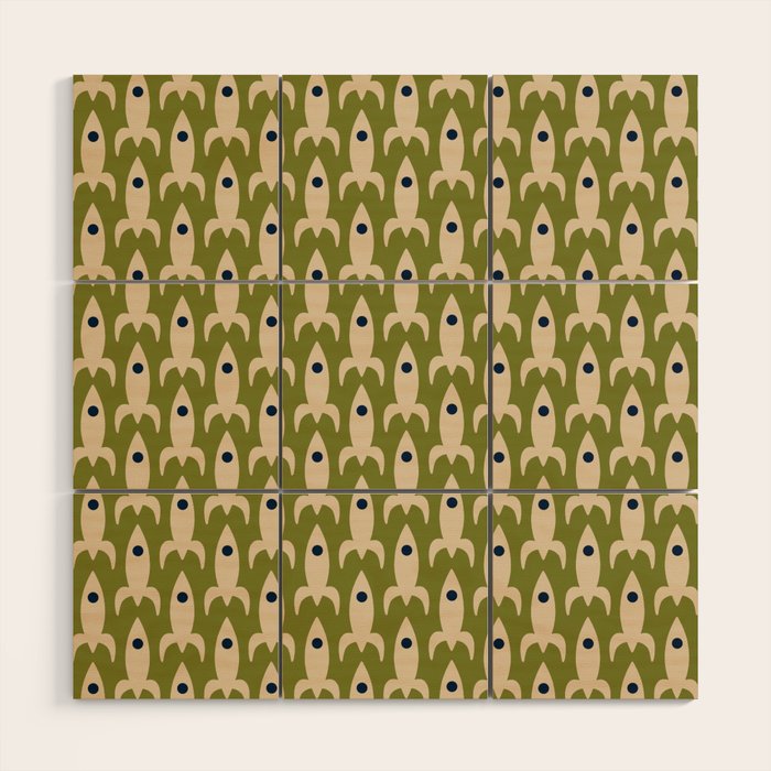 Space Age Rocket Ships - Atomic Age Mid-Century Modern Pattern in Mid Mod Beige and Olive Wood Wall Art Gallery Image 1