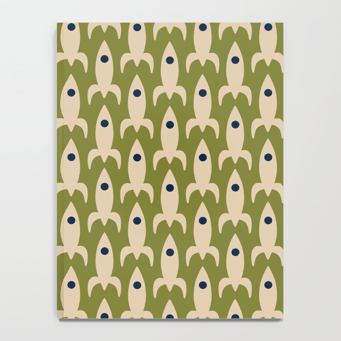 Space Age Rocket Ships - Atomic Age Mid-Century Modern Pattern in Mid Mod Beige and Olive Notebook Gallery Image 4