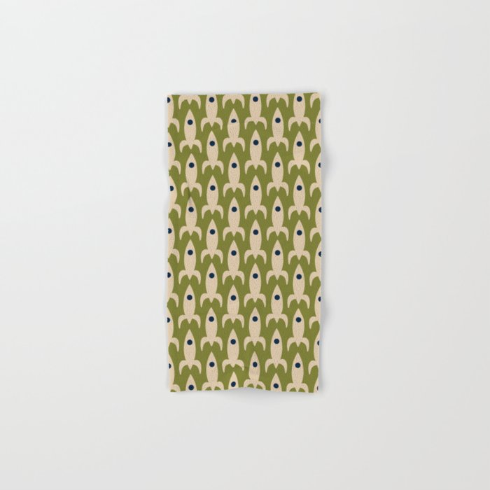 Space Age Rocket Ships - Atomic Age Mid-Century Modern Pattern in Mid Mod Beige and Olive Bath Towel Gallery Image 1