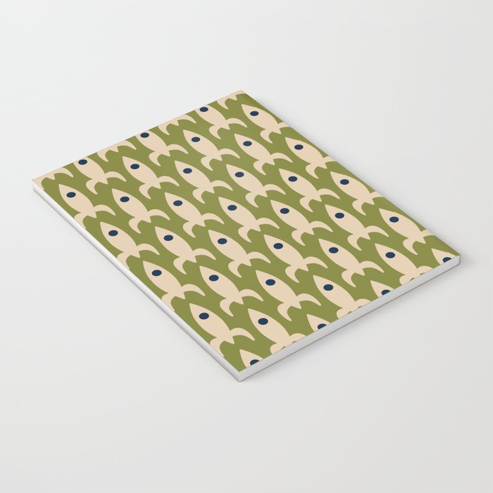 Space Age Rocket Ships - Atomic Age Mid-Century Modern Pattern in Mid Mod Beige and Olive Notebook Gallery Image 3