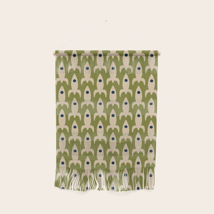 Space Age Rocket Ships - Atomic Age Mid-Century Modern Pattern in Mid Mod Beige and Olive Wall Hanging Gallery Image 1
