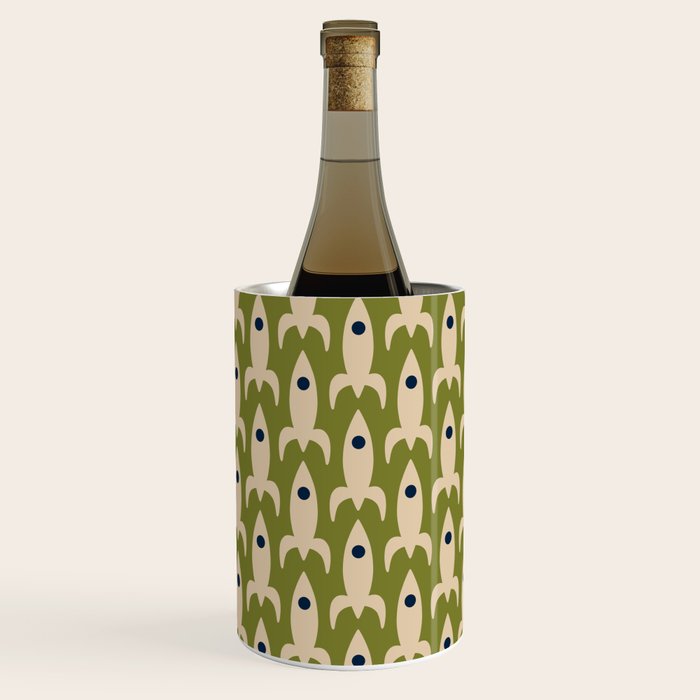 Space Age Rocket Ships - Atomic Age Mid-Century Modern Pattern in Mid Mod Beige and Olive Wine Chiller Gallery Image 2