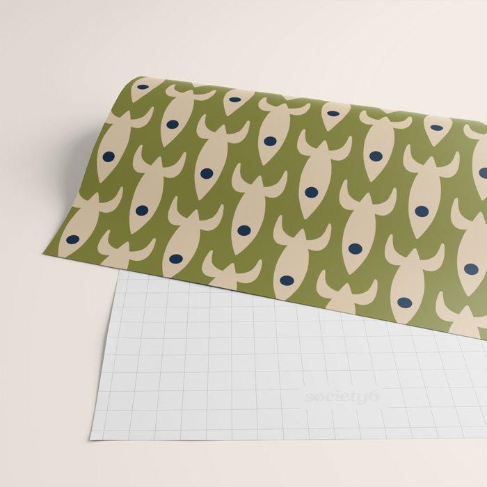 Space Age Rocket Ships - Atomic Age Mid-Century Modern Pattern in Mid Mod Beige and Olive Wrapping Paper Gallery Image 2