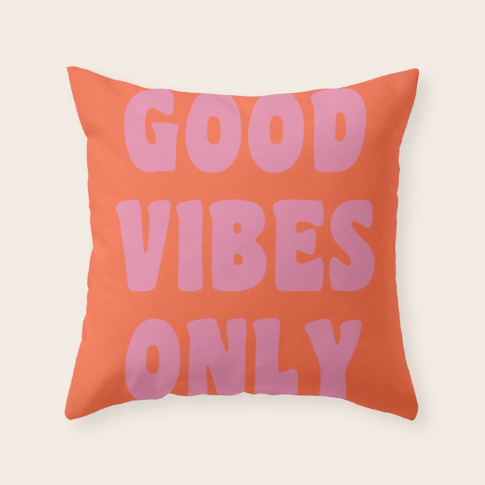 Retro Good Vibes Only Lettering in Pink and Orange Throw Pillow Gallery Image 6