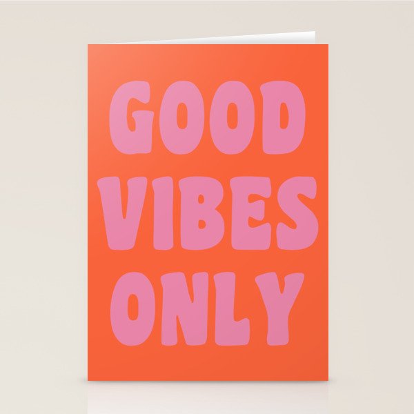 Retro Good Vibes Only Lettering in Pink and Orange Stationery Card Gallery Image 2