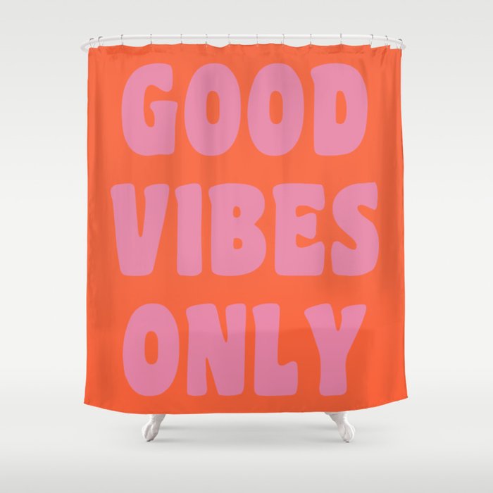 Retro Good Vibes Only Lettering in Pink and Orange Shower Curtain Gallery Image 1