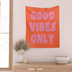 Retro Good Vibes Only Lettering in Pink and Orange Wall Tapestry Gallery Image 2