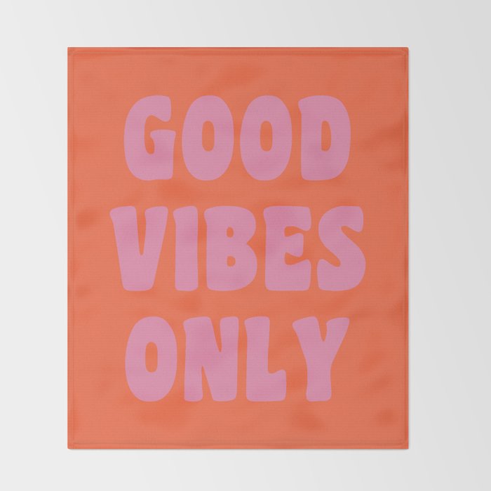 Retro Good Vibes Only Lettering in Pink and Orange Throw Blanket Gallery Image 2