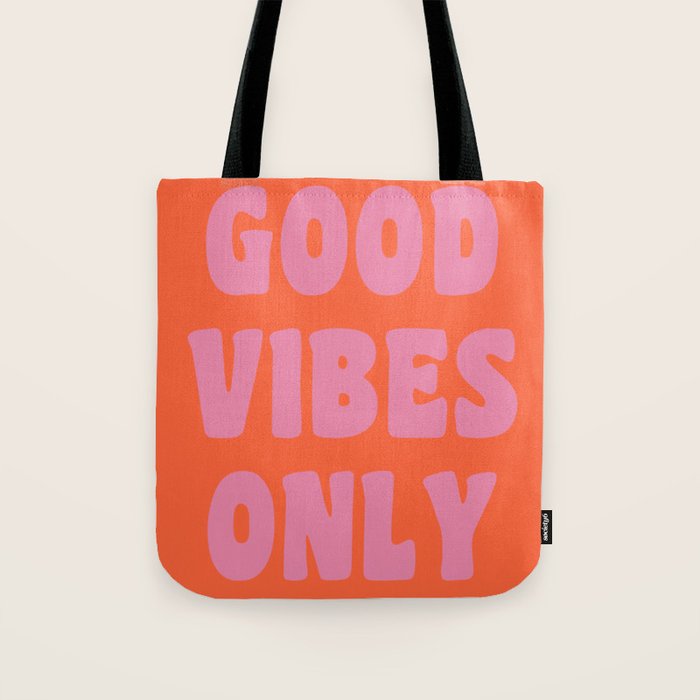 Retro Good Vibes Only Lettering in Pink and Orange Tote Bag Gallery Image 1