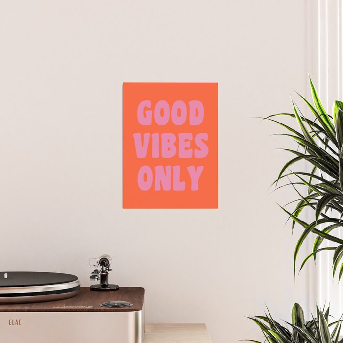 Retro Good Vibes Only Lettering in Pink and Orange Poster Gallery Image 2