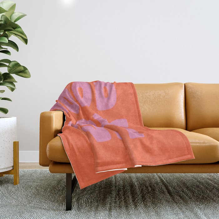 Retro Good Vibes Only Lettering in Pink and Orange Throw Blanket Gallery Image 1