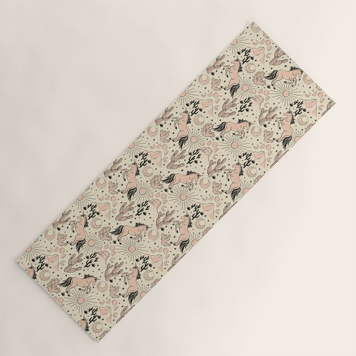 Desert Unicorn - Black, peach pink, and cream Yoga Mat Gallery Image 1