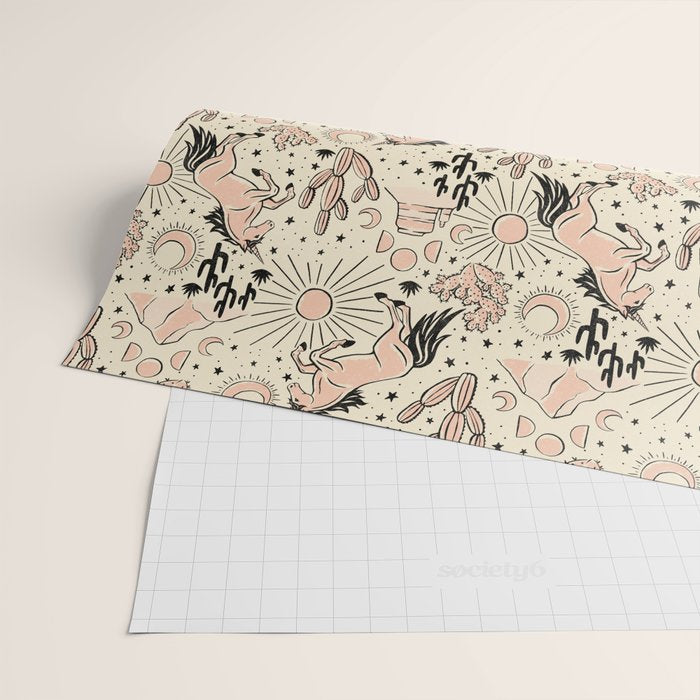 Desert Unicorn - Black, peach pink, and cream Wrapping Paper Gallery Image 2