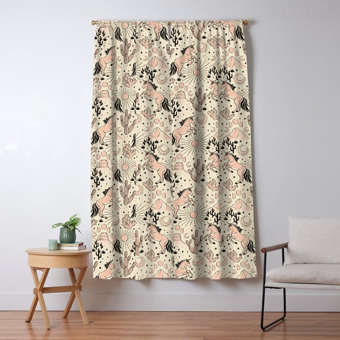 Desert Unicorn - Black, peach pink, and cream Window Curtain Gallery Image 5