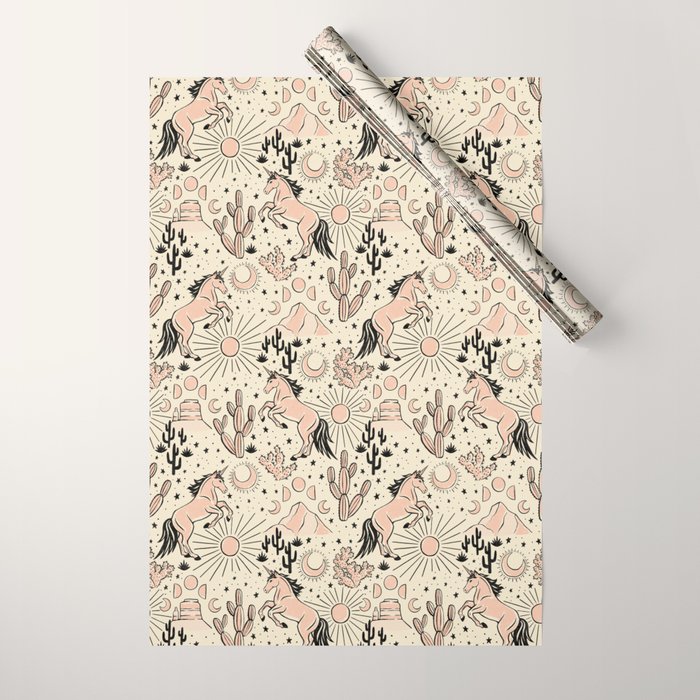 Desert Unicorn - Black, peach pink, and cream Wrapping Paper Gallery Image 1