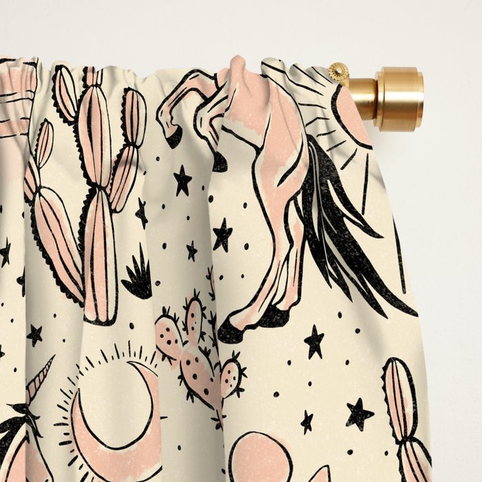 Desert Unicorn - Black, peach pink, and cream Window Curtain Gallery Image 2