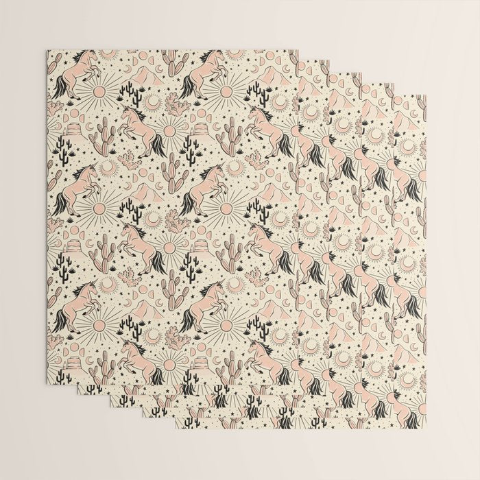 Desert Unicorn - Black, peach pink, and cream Wrapping Paper Gallery Image 3