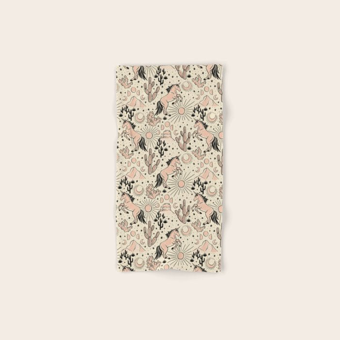 Desert Unicorn - Black, peach pink, and cream Bath Towel Gallery Image 1