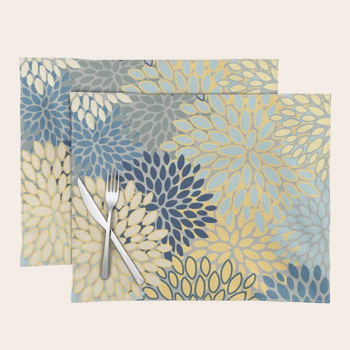 Floral Print, Yellow, Gray, Blue, Teal Placemat Gallery Image 1