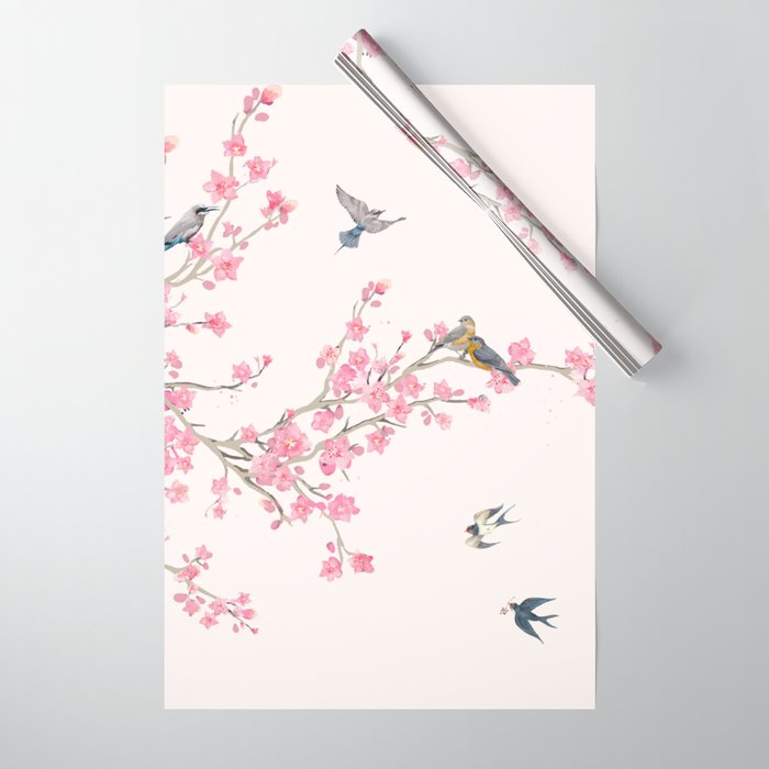 Birds and cherry blossoms Wrapping Paper Gallery Image 1