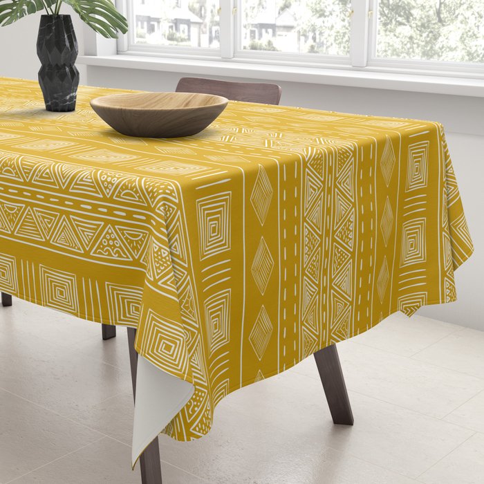Mustard Yellow Tribal Ethnic Pattern | Sun Illustration | Vertical Stripes Tablecloth Gallery Image 3