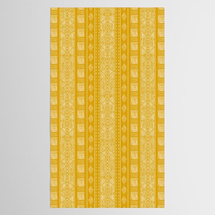 Mustard Yellow Tribal Ethnic Pattern | Sun Illustration | Vertical Stripes Tablecloth Gallery Image 2
